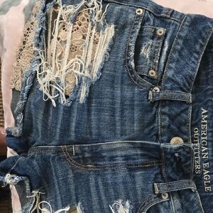 American Eagle Outfitters Blue Ripped Jean Shorts